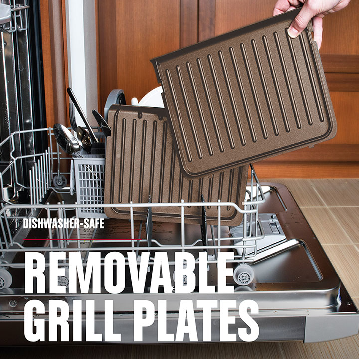 4 Serving Removable Plate Electric Indoor Grill and Panini Press Gunmetal Gray with Bronze Plates George Foreman